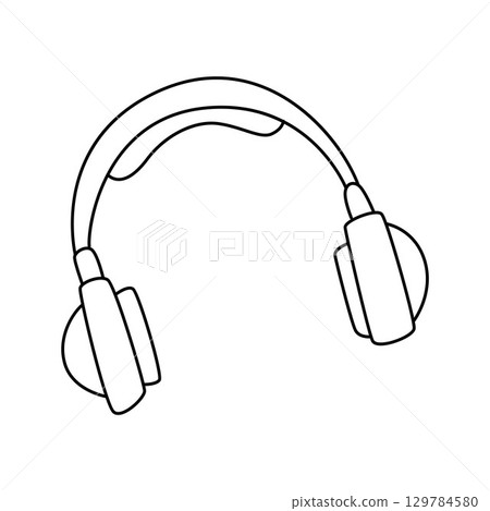 Simple Illustration of Wired Over-Ear Headphones in Black and White Style Simple Illustration of Wired Over-Ear Headphones in Black and White Style 129784580