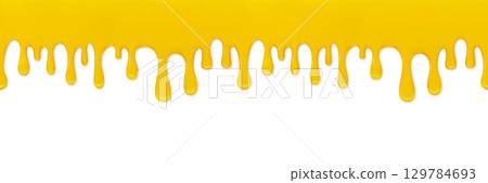 Yellow Liquid Drips Down against a White Background for Abstract Design Yellow Liquid Drips Down against a White Background for Abstract Design 129784693