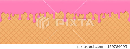 Pink Melting Drips Over Waffle Background in Abstract Dessert Design Pink Melting Drips Over Waffle Background in Abstract Dessert Design 129784695
