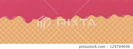 Colorful Ice Cream Inspired Dripping Glaze Over Waffle Texture Background 129784698