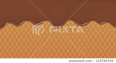 Chocolate Dripping Over a Waffle-Like Surface in Abstract Design Chocolate Dripping Over a Waffle-Like Surface in Abstract Design 129784709