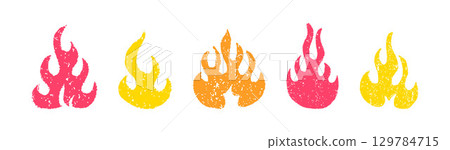 Grunge Styled Colorful Flame Illustrations in Red, Orange, and Yellow Tones Grunge Styled Colorful Flame Illustrations in Red, Orange, and Yellow Tones 129784715