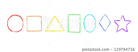 Colorful Crayon-Sketched Geometric Shapes on White Background Colorful Crayon-Sketched Geometric Shapes on White Background 129784716