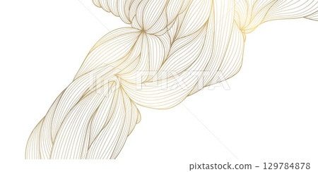 Vector golden line wave on white background, abstract luxury curve premium banner, flow shape. Sea, ocean japanese style elegant illustration. 129784878