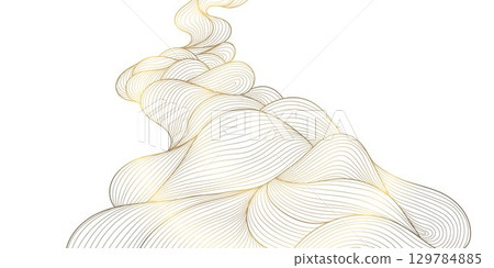 Vector golden line wave on white background, abstract luxury curve premium banner, flow shape. Sea, ocean japanese style elegant illustration. Vector golden line wave on white background, abstract luxury curve premium banner, flow shape. Sea, ocean japanese style elegant illustration. 129784885