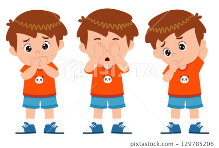cute little kid boys in various expressions and gesture set of illustration cute little kid boys in various expressions and gesture set of illustration 129785206