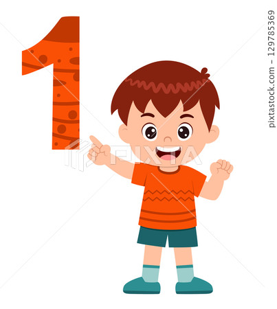 happy cute little kid studies number one of illustration 129785369