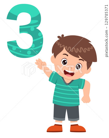 happy cute little kid studies number three of illustration 129785371