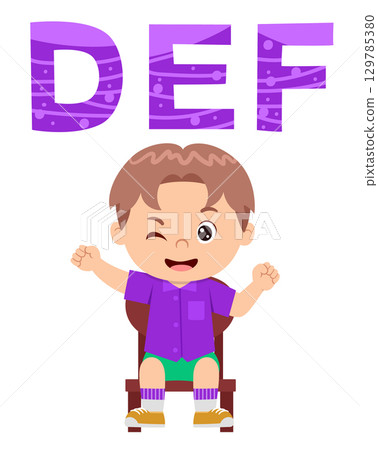 happy cute little kid studies alphabet letter D E F of illustration happy cute little kid studies alphabet letter D E F of illustration 129785380