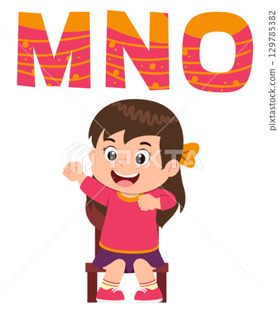 happy cute little kid studies alphabet letter M N O of illustration happy cute little kid studies alphabet letter M N O of illustration 129785382