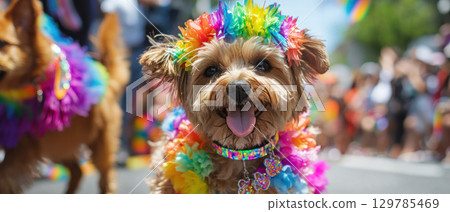 Adorable animals in rainbow accessories celebrate community fun at pet parade Adorable animals in rainbow accessories celebrate community fun at pet parade 129785469