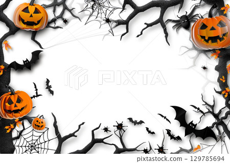 白色背景的萬聖節裝飾框架 129785694