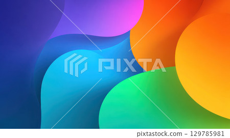 Colorful minimal gradient background with smooth shapes in blue, green, orange, and purple creating vibrant and modern design 129785981