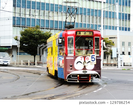 Hakodate City Tram (streetcar) scenery near Hakodate Station Hakodate City Tram (streetcar) scenery near Hakodate Station 129786254