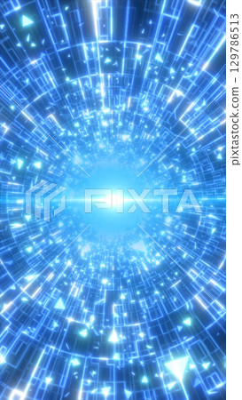 Radiating tunnel of glowing blue circuitry patterns with light shards, evoking futuristic digital portals and high-speed data flow Radiating tunnel of glowing blue circuitry patterns with light shards, evoking futuristic digital portals and high-speed data flow 129786513