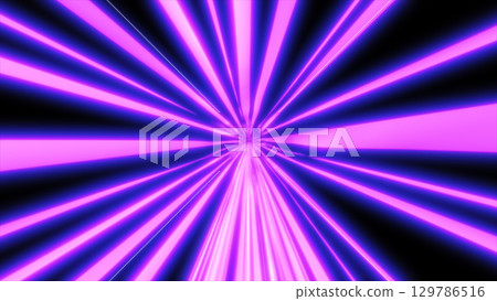 A vivid magenta and violet light tunnel with radiant beams emanating from a central point, giving a sci-fi warp effect 129786516