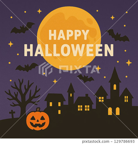 滿月照亮的萬聖節夜景 129786693