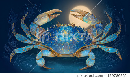The zodiac sign Cancer, the celestial crab with moonlight and cosmic patterns 129786831