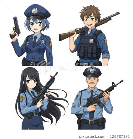 Set of police character cartoon design. Cartoon illustration. 129787181