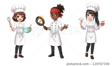 Set of Chef woman working character cartoon design. Cartoon illustration. 129787190