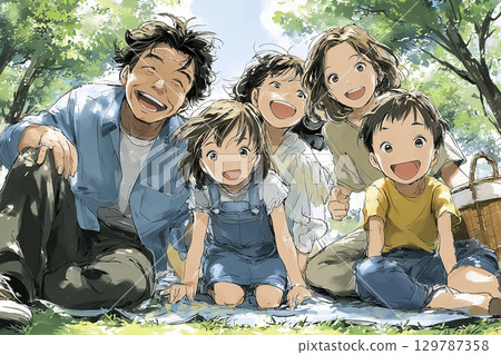 Family having picnic in autumn park 129787358