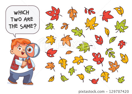 Find the Match. Find the two identical leaves Find the Match. Find the two identical leaves 129787420