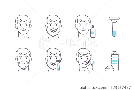 Shaving and man skin care icons. Line style 129787457