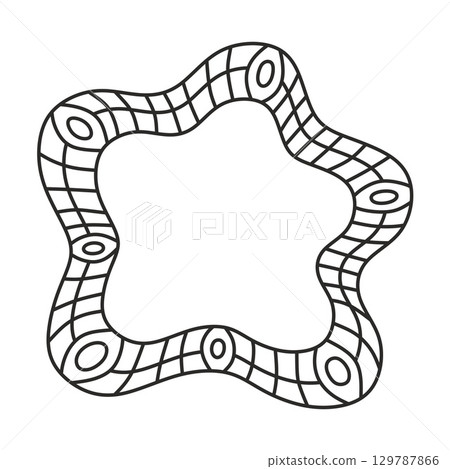 Round mosaic pattern with wavy border, mosaic frame tessellation, vector. Black and white border. 129787866