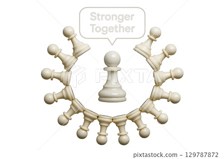 Successful Leadership, A circular arrangement of pawns around a central king figure symbolizing teamwork and successful leadership unity. Stronger Together concept Successful Leadership, A circular arrangement of pawns around a central king figure symbolizing teamwork and successful leadership unity. Stronger Together concept 129787872