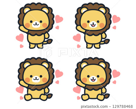 可愛的迷你獅子插畫集與心 129788468