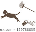 Illustration of a cat running and tipping over a bucket 129788835