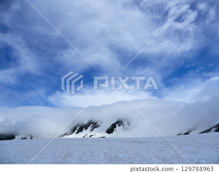 Snowy scenery at the summit of Murodo Mountain on the tourist attraction Tateyama Kurobe Alpine Route Snowy scenery at the summit of Murodo Mountain on the tourist attraction Tateyama Kurobe Alpine Route 129788963