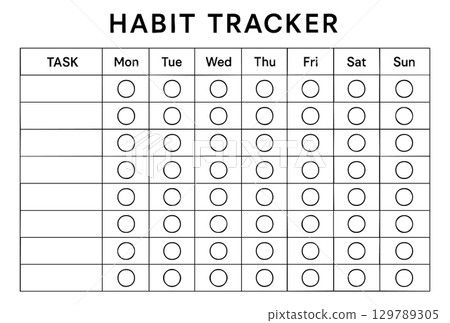 Black Weekly habit tracker chart with circular checkboxes for daily monitoring, organized structure. concept of planning, productivity, goal setting success, personal development. Template copy space Black Weekly habit tracker chart with circular checkboxes for daily monitoring, organized structure. concept of planning, productivity, goal setting success, personal development. Template copy space 129789305
