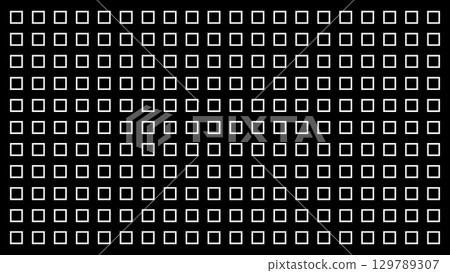 Grid of white outline squares on black background, geometric pattern design. concept of minimalism, digital wallpaper, modern decor, tiling, abstract background, grid structure 129789307