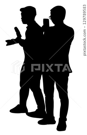 Silhouette of a photographer man. Perfect for stickers, tattoos, icons, logos, banner elements, posters 129789583