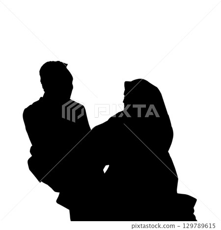 Silhouette of a couple together. Perfect for stickers, tattoos, logos, banner elements, banners, icons 129789615
