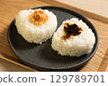 Rice balls on a plate 129789701