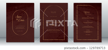 Burgundy and Gold Wedding Invitation Set with Elegant Minimalist Design 129789713