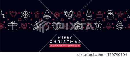 merry christmas card with seamless decoration vector illustration 129790194