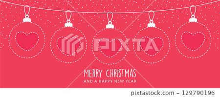 merry christmas card with hanging ball decoration vector illustration merry christmas card with hanging ball decoration vector illustration 129790196