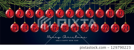 advent calendar with red hanging christmas balls vector illustration 129790223