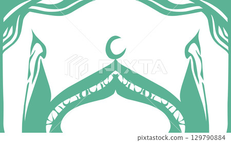 Background theme of Ramadan and Muslim holidays in mint green colour, with a picture of a mosque dome. 129790884