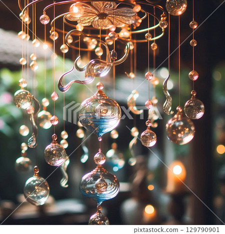 Elegantly floating glass drops 129790901