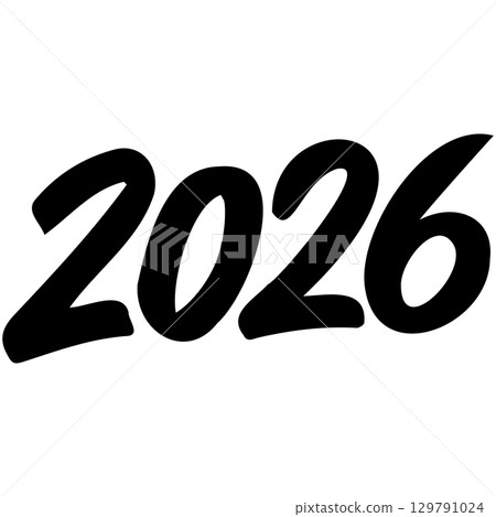 Vector 2026 year black handwriting font. White background. Isolated typography text for design 129791024