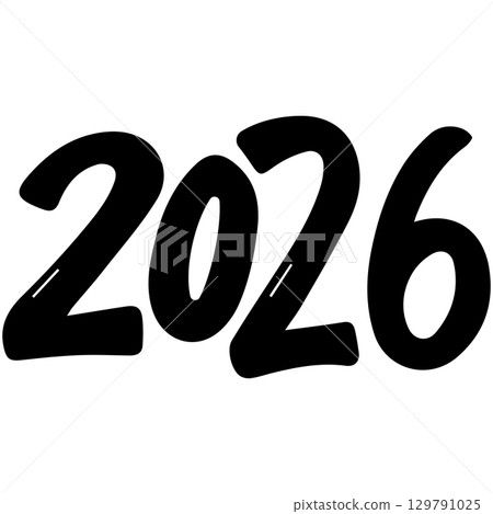 Vector 2026 year black handwriting font. White background. Isolated typography text for design 129791025