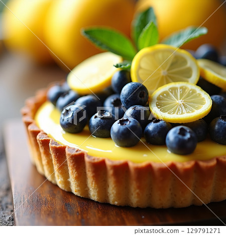 A refreshing lemon and blueberry dessert 129791271