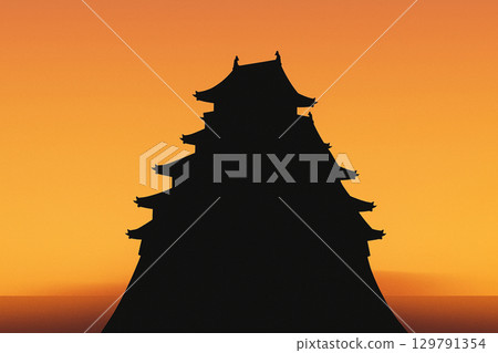 The silhouette of Osaka Castle at dusk 129791354