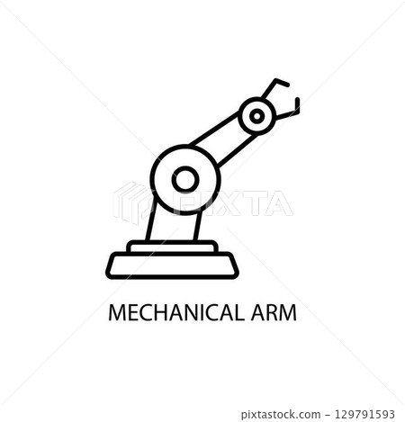Industrial robotic arm linear icon. Thin line illustration. Robot hand. Contour symbol. Vector isolated outline drawing. Editable stroke Industrial robotic arm linear icon. Thin line illustration. Robot hand. Contour symbol. Vector isolated outline drawing. Editable stroke 129791593