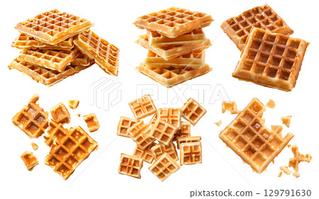 Square Waffle waffles wafel batter dessert on transparent cutout, PNG file. Many assorted different angles, stack, flat lay, broken, pile, cube, slice. Mockup template for artwork Square Waffle waffles wafel batter dessert on transparent cutout, PNG file. Many assorted different angles, stack, flat lay, broken, pile, cube, slice. Mockup template for artwork 129791630
