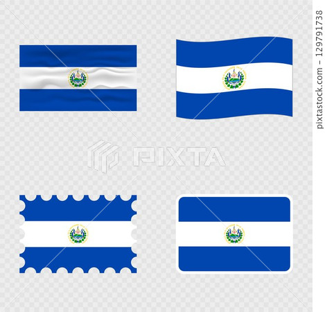 El Salvador national flag in four different styles. El Salvador national flag in four different styles. 129791738